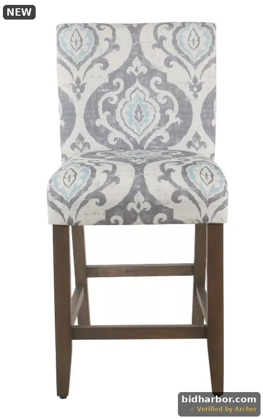 HomePop 24" Classic Parsons Counter Height Barstool Suri Blue: Upholstered Dining Chair, Wood Legs, Foam Padded Back