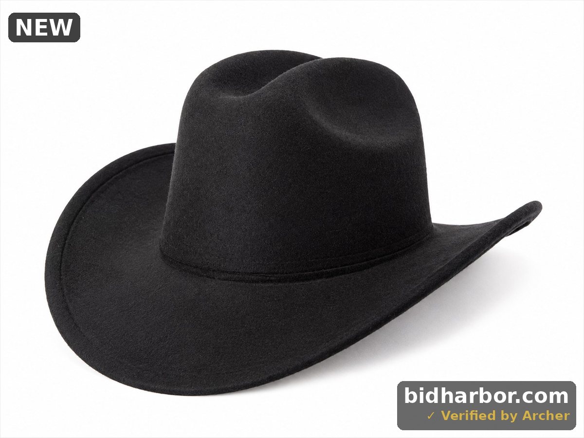 Black Western Cowboy Hat — Wide Brim, Size 57