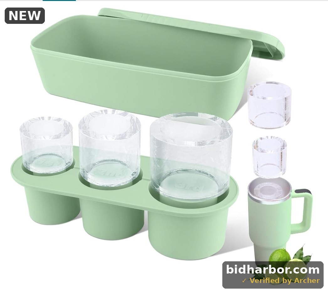 Ice Cube Mold for 30–40 oz Tumblers — Silicone, with Lid & Bin
