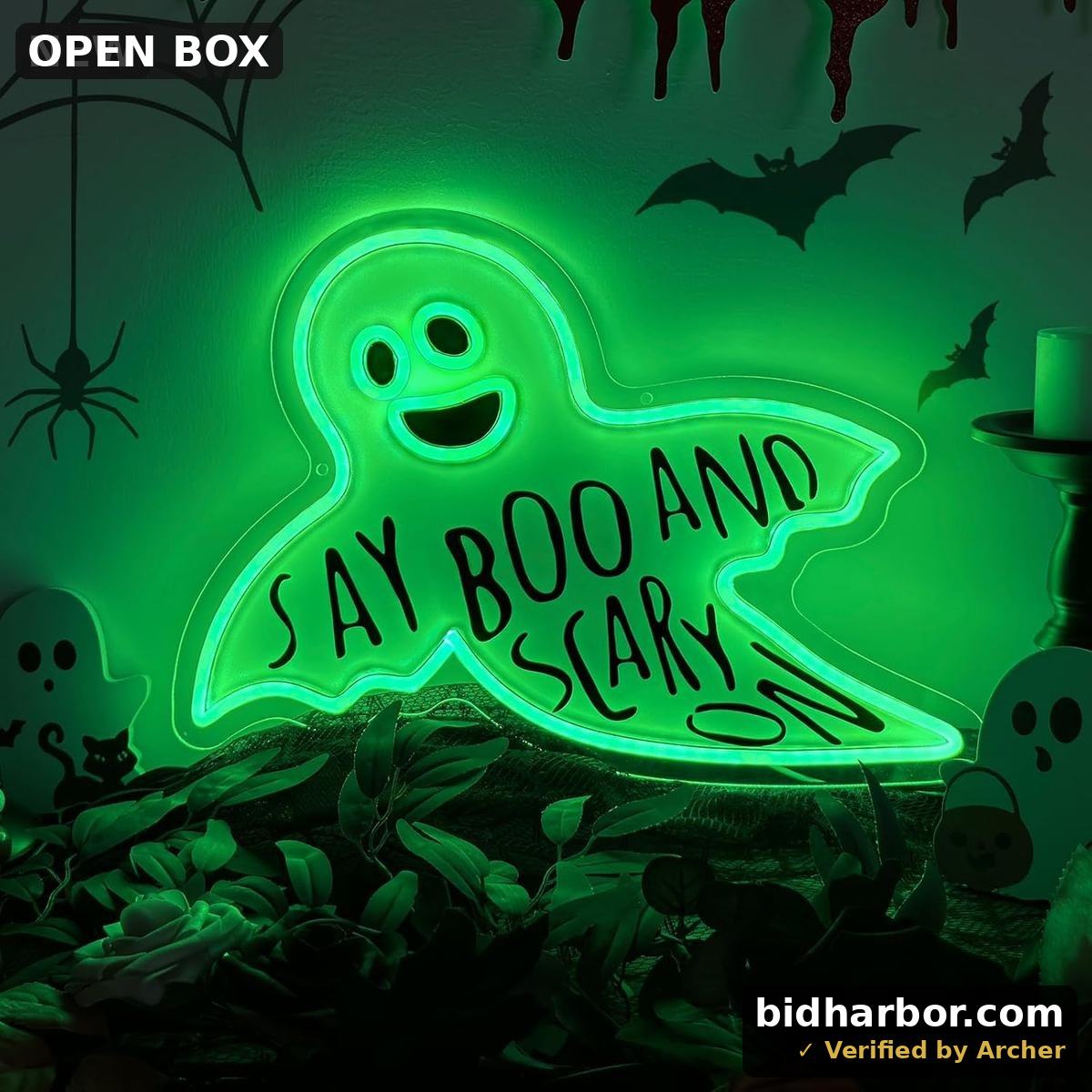 DOLEEYAE Halloween LED Ghost Neon Sign, Acrylic Scary Ghost Light with USB Adjustable Brightness & Hanging Chain for Halloween Party Home Wall Decor Bedroom,Room,Living Room,Bar,Party