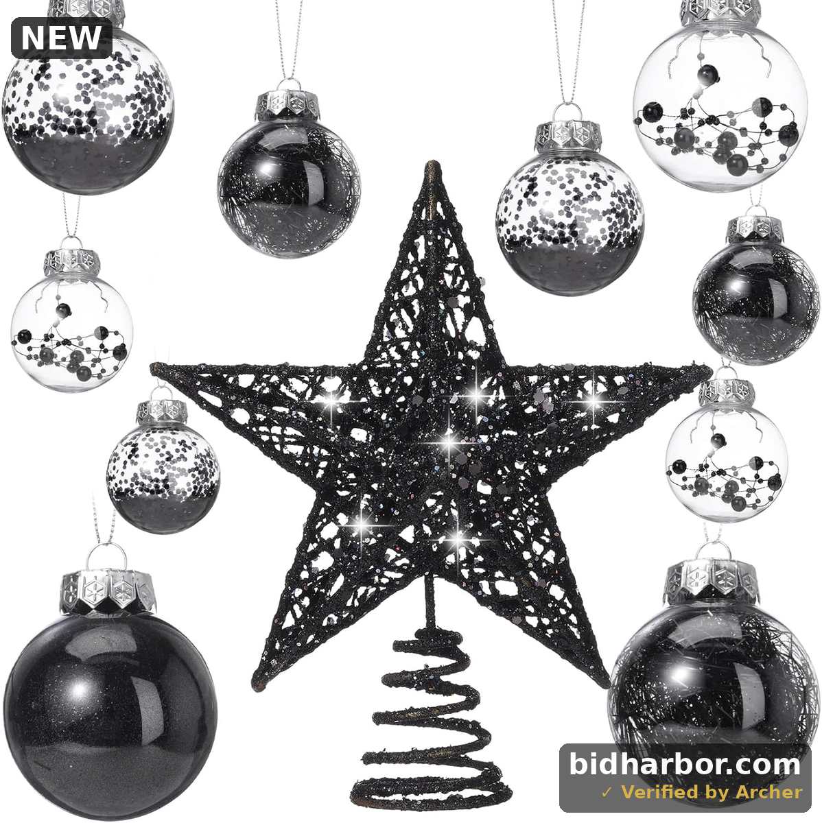 Christmas Ornament Set — 24 Balls + Star Tree Topper, 25-Pc, Silver