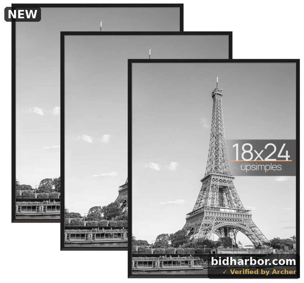 upsimples 18x24 Picture Frame Black 3 Pack, Scratch-Proof Poster Frames 18 x 24 for Photo Gallery - Slide-In Strips, Horizontal or Vertical Wall Mounting