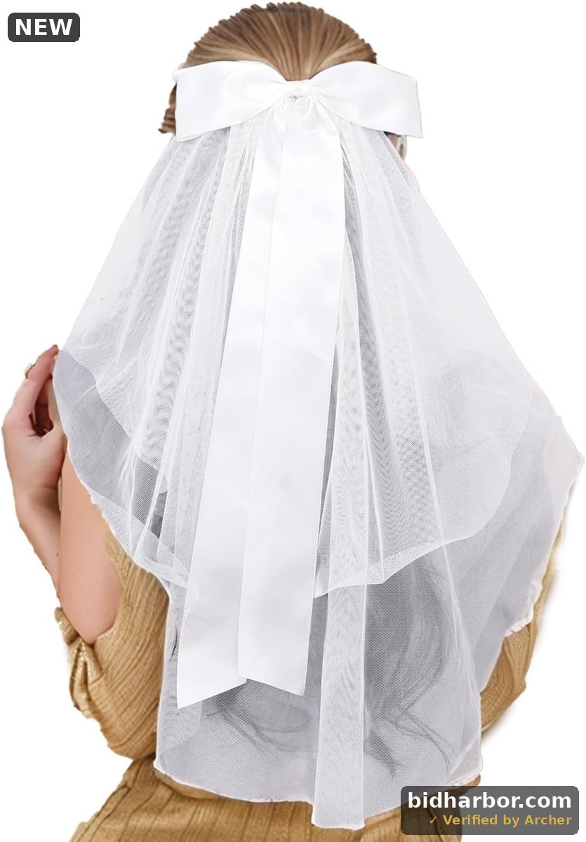 Bridal Veil with Satin Bow — White Soft Tulle