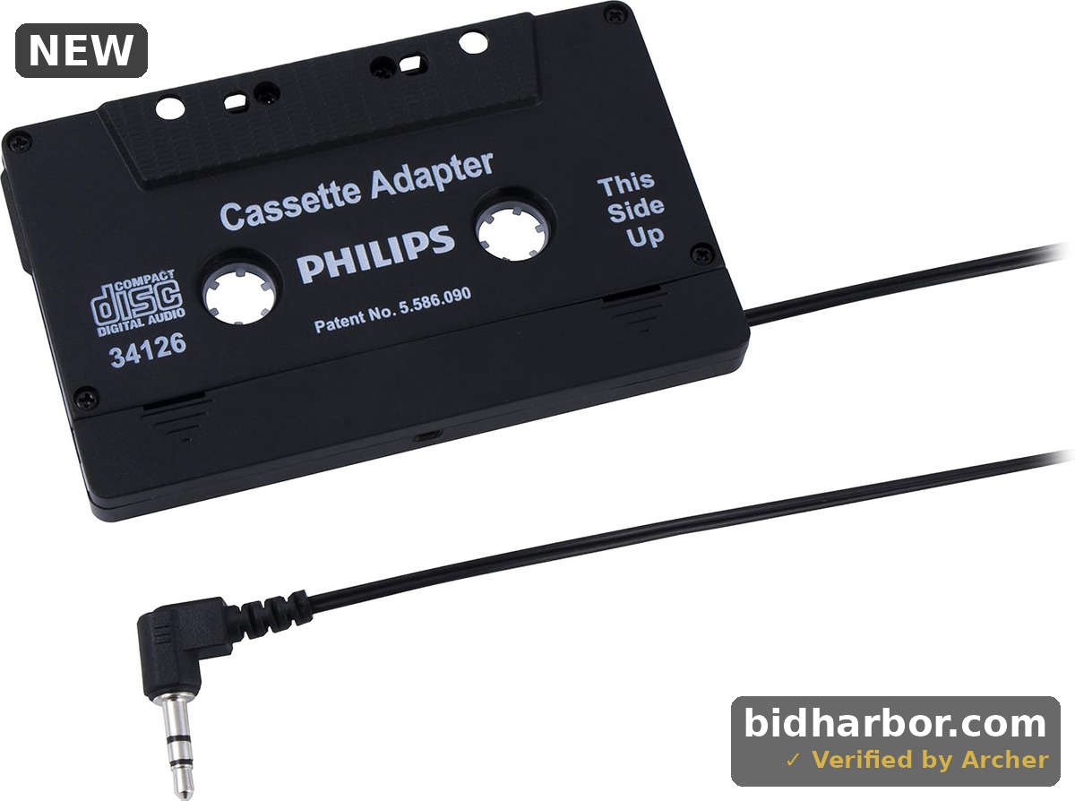PHILIPS Universal Cassette Adapter — 3.5mm Audio Jack, Black