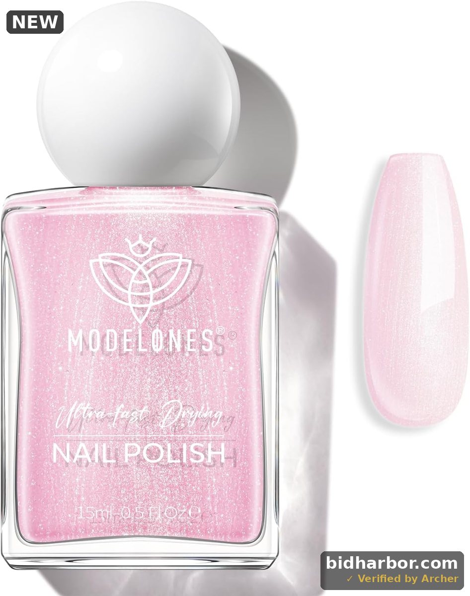 modelones Glazed Pink Nail Polish, Shimmer Pearl Pink 15 ml Quick Dry Nail Lacquer Strengthener Long Last Shine Fingernail Toe Nail Art DIY Home Travel Manicure Gift for Women Girls 0.5 Fl Oz