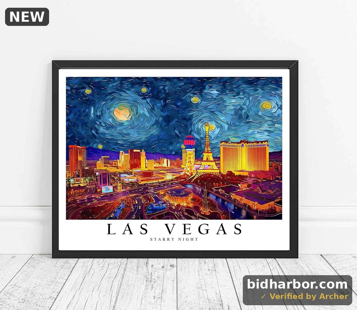 Las Vegas Skyline Art Print — Starry Night Theme, 8×10 in, Unframed