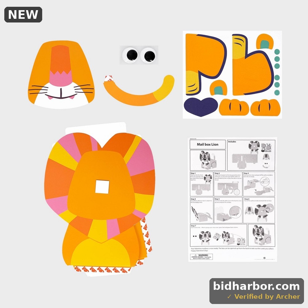 Valentine's Day Lion Mailbox Paper Craft Kit — 18-Pack