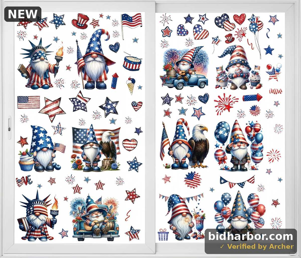 Fourth of July Window Stickers Patriotic Window Clings White Blue Red Window Decals 4th of July Window Decorations Double-sided Static Cling Independence Day Party Favor Decor for Home Office 9PCS