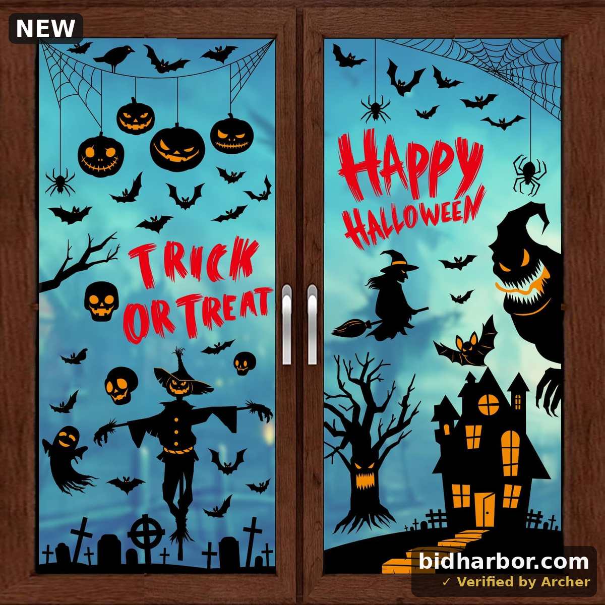 JCFIRE 87Pcs Larger Halloween Window Clings Stickers for Glass, 9 Sheets Double Side Halloween Decorations Indoor Outdoor for Home Room School Office, Reusable Birthday Party Decor
