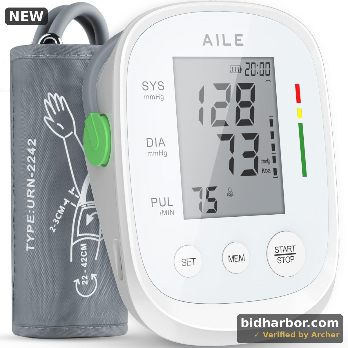 AILE Blood Pressure Monitor, Blood Pressure Machine Upper Arm Large Cuff(8.7"-16.5"), High Automatic Blood Pressure Monitors Cuff for Home Use, Manual Arm Bp Monitor, 2 * 99 Memory (White)
