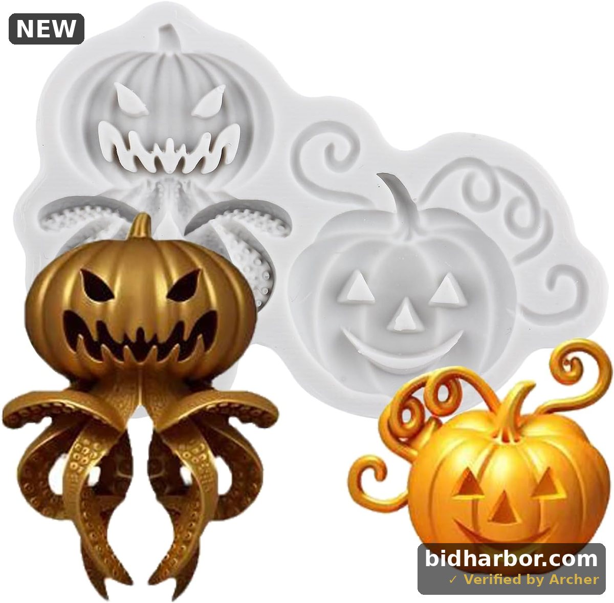 MINFEIDMS Halloween Cake Fondant Molds Pumpkin Silicone Mold Octopus Candy Mold for Halloween Party Cake Decoration Cupcake Topper Candy Polymer Clay Gum Paste