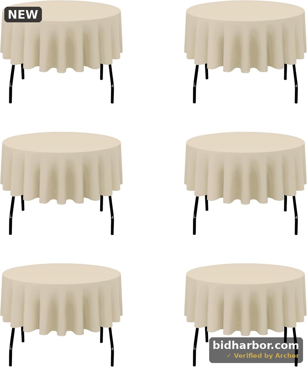 BRILLMAX 6 Pack Beige Round Tablecloths 70 Inch for 30“-48” Tables - 150 GSM Polyester Fabric, Standard Drop, Water, Stain & Wrinkle Resistant Cloth Cover for Wedding Reception Banquet Dining Party