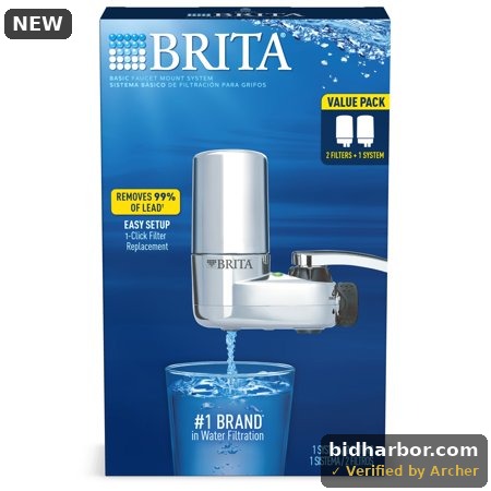 Brita Faucet Mount Water Filter System, Chrome, No-Wait Filtration, Easy Install, Multi-Use Tap Water Filter for Kitchens, Bathrooms & Small Spaces